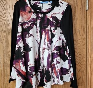Simply Vera By Vera Wang Black and Purple Long Sleeved Blouse